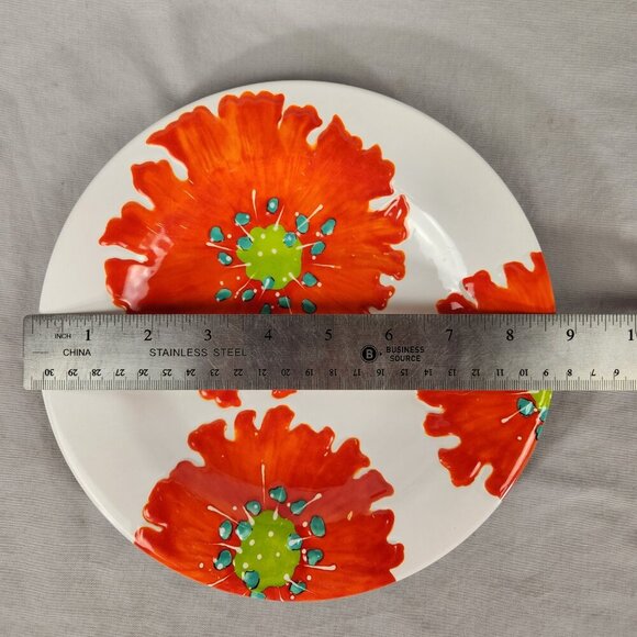 LAURIE GATES Melamine Floral Plates Embossed Orange Green Yellow Teal Set Of 6 - Picture 7 of 7